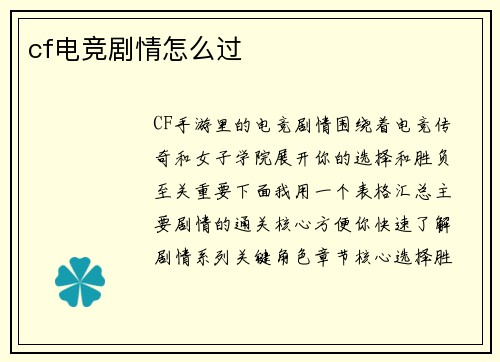 cf电竞剧情怎么过