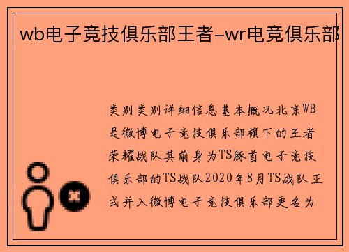 wb电子竞技俱乐部王者-wr电竞俱乐部